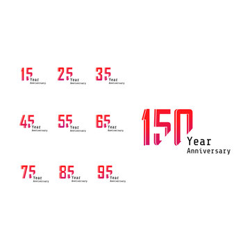 Set Year Anniversary Celebration Red Color Vector Template Design Illustration