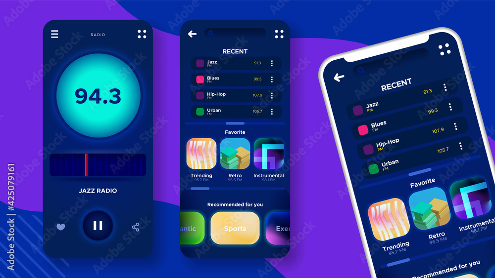 Wall mural radio player app interface. ui/ux design