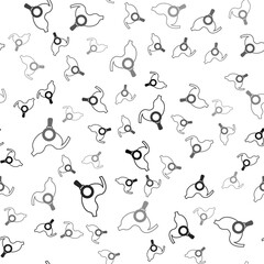 Black Human stomach with magnifying glass icon isolated seamless pattern on white background. Vector
