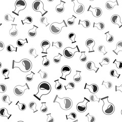 Black Test tube and flask chemical laboratory test icon isolated seamless pattern on white background. Laboratory glassware sign. Vector