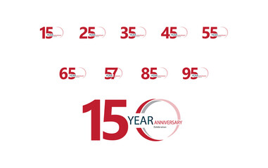 Set Year Anniversary Celebration Red Color Vector Template Design Illustration