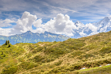 The Swiss Alps at Murren, Switzerland. Jungfrau Region. The valley of Lauterbrunnen from Interlaken.