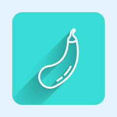 White line Eggplant icon isolated with long shadow. Green square button. Vector