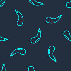 Green line Eggplant icon isolated seamless pattern on blue background. Vector