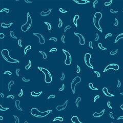 Green line Eggplant icon isolated seamless pattern on blue background. Vector