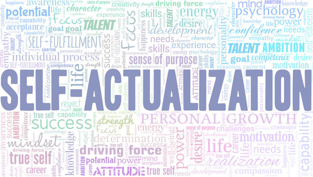 Self-actualization vector illustration word cloud isolated on a white background.