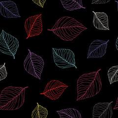 Colorful leaves pattern. Vector illustration. Handmade linear drawing.