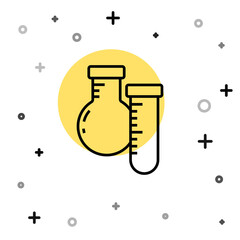 Black line Test tube and flask chemical laboratory test icon isolated on white background. Laboratory glassware sign. Random dynamic shapes. Vector