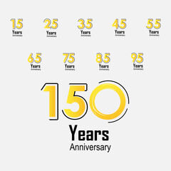 Set Year Anniversary Celebration Yellow Color Vector Template Design Illustration