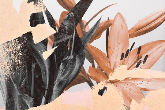 abstract flowers and foliage, texture and effects of brush strokes.