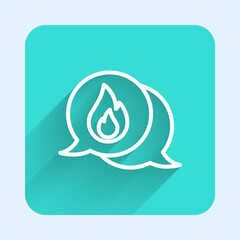 White line Telephone with emergency call 911 icon isolated with long shadow. Police, ambulance, fire department, call, phone. Green square button. Vector