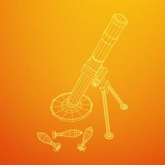 Firearm weapon army mortar and mine. Wireframe low poly mesh vector illustration