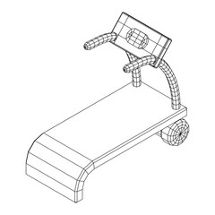 Treadmill machine. Gym and fitness equipment. Wireframe low poly mesh vector illustration.