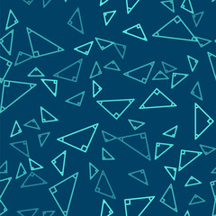 Green line Triangle math icon isolated seamless pattern on blue background. Vector