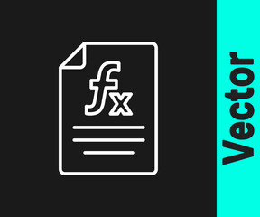 White line Function mathematical symbol icon isolated on black background. Vector