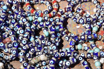 Obraz na płótnie Canvas Evil eye bead bracelets and authentic copper bracelets,Turkey