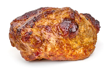 Roasted pork meat, baked spicy meat, isolated on white background. High resolution image