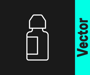 White line Eye drop bottle icon isolated on black background. Vector