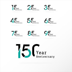 Anniversary Celebration Set Blue Color Vector Template Design Illustration