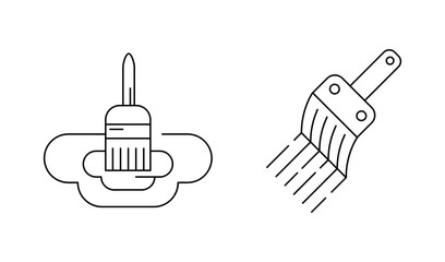 Wall painting brush icon set. Construction and paint icons. Construction icons over white background. Technical line art vector illustration. Editable line set