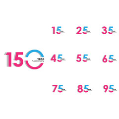 Anniversary Celebration Set Blue Color Vector Template Design Illustration