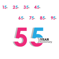 Anniversary Celebration Set Blue Color Vector Template Design Illustration