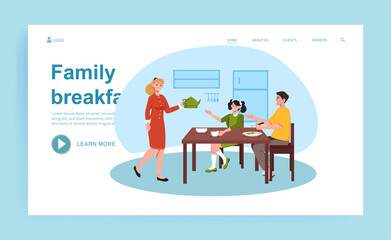 Family sitting at dining table having breakfast