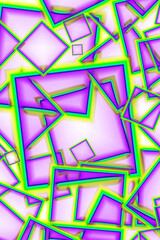 Chaotic geometric square frame pattern in fruity purple and bright yellow green
