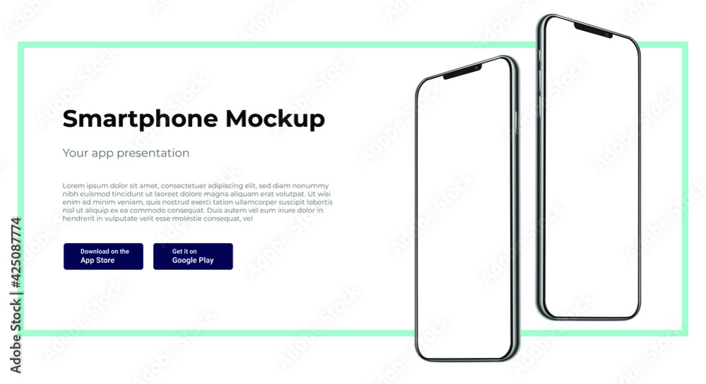 Wall mural two isometric turned realistic smartphone mockups for user experience presentation.