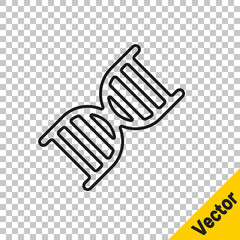 Black line DNA symbol icon isolated on transparent background. Vector