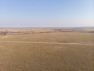 Aerial view of Danube river in Serbia. Beautiful nature image of Danube river