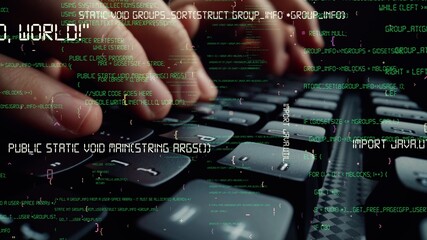 Creative visual of computer programming coding and software development shown by man working on...