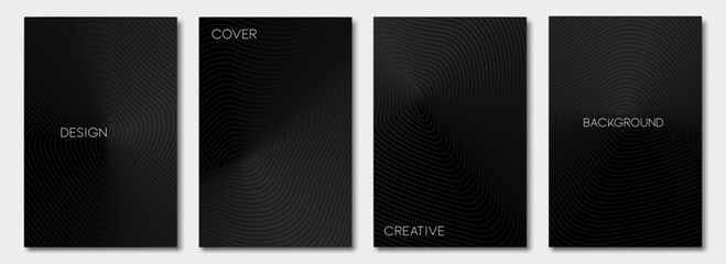 Set of black modern cards design template. Minimal black geometric pattern with wavy lines for banner, posters, and wallpaper.