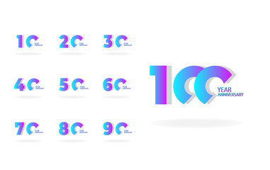 Anniversary Celebration Set Blue Color Vector Template Design Illustration