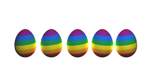 Huevos en 3d con la bandera gay lgtbi. Render sobre fondo blanco.