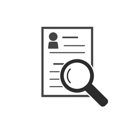 Vector document icon and magnifier. Document verification symbol on white isolated background. Layers grouped for easy editing illustration. For your design