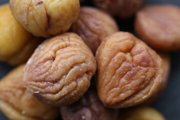 peeled chestnuts close-up. rosted organic chestnuts. healthy snack. Seeds and nuts. Food ingredient. Healthy fats.