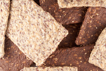 Whole grain crispbread background, healthy snacks