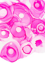 Alcohol ink roses texture. Pink neon abstract background with flowers. Abstract translucent floral flow. Modern fluid crimson peony art design