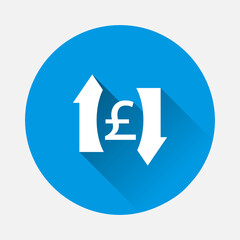 Vector up and down arrow and pound sign icon on blue background. Flat image with long shadow.