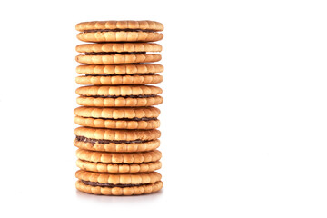 Round crackers with filling isolated on white background, clipping path