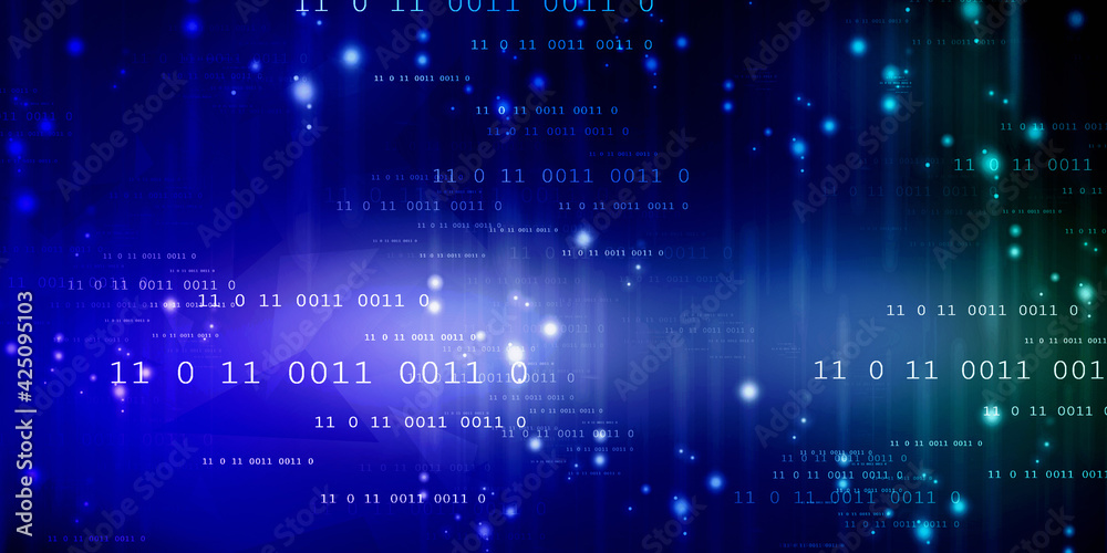 Wall mural 2d illustration abstract digital binary data on computer screen