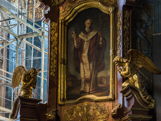 LVIV, UKRAINE - April, 2021: Saints Peter and Paul Garrison Church. The first altar to the right of...