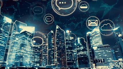Smart digital city with globalization abstract graphic showing connection network . Concept of...