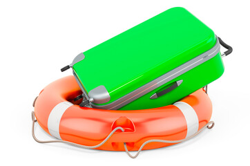 Hardside Luggage with Spinner Wheels and Telescoping Handle with lifebuoy, 3D rendering