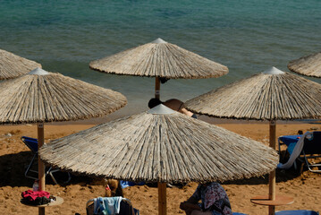 beach umbrellas and chairs