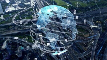 Global connection and internet network modernization in smart city . Concept of future 5G wireless...