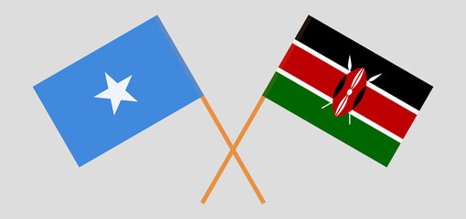 Crossed flags of Somalia and Kenya. Official colors. Correct proportion