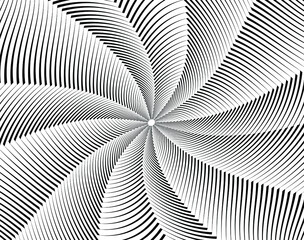  Abstract rotated white lines in circle form on black background. Geometric art. Design element. Digital image with a psychedelic stripes. Vector illustration