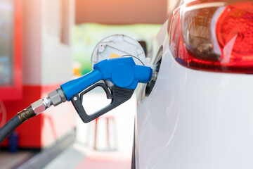 Refill and filling Oil Gas Fuel at station. Gas station - refueling. To fill the machine with fuel....
